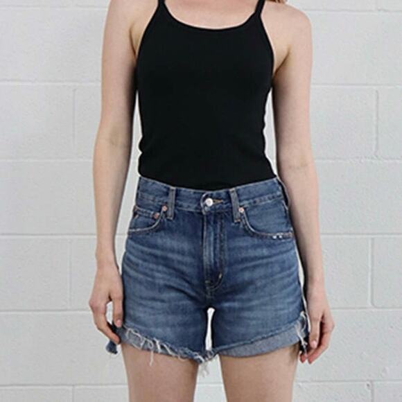 Etica Skylar Flip Jean Shorts in Blue Azure Distressed